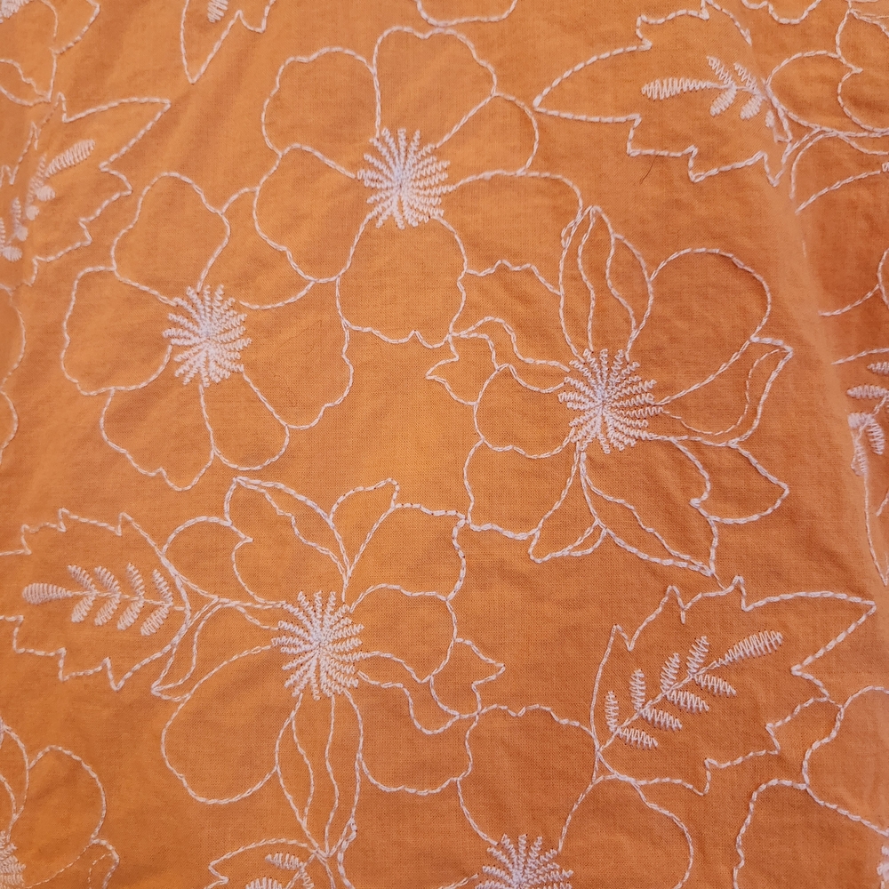 LOFT Orange Floral Puff-Sleeve Blouse Cut-Out Back With Tie Size XL Embroidered - Picture 4 of 10